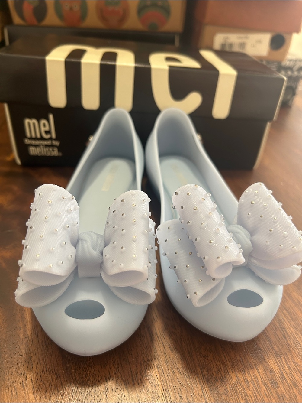 Mini Melissa Light Blue Girls Jelly Flats with Bow nwt